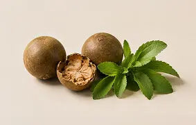 Monk fruit and stevia leaves